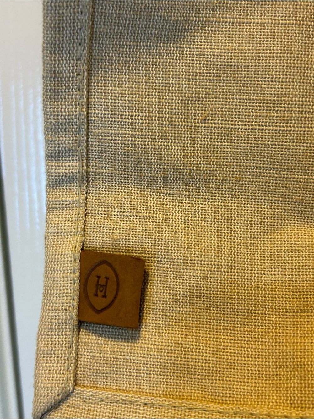 Harrods Natural Canvas Tote with Green Logo and Tan Handles - Picture 3 of 7